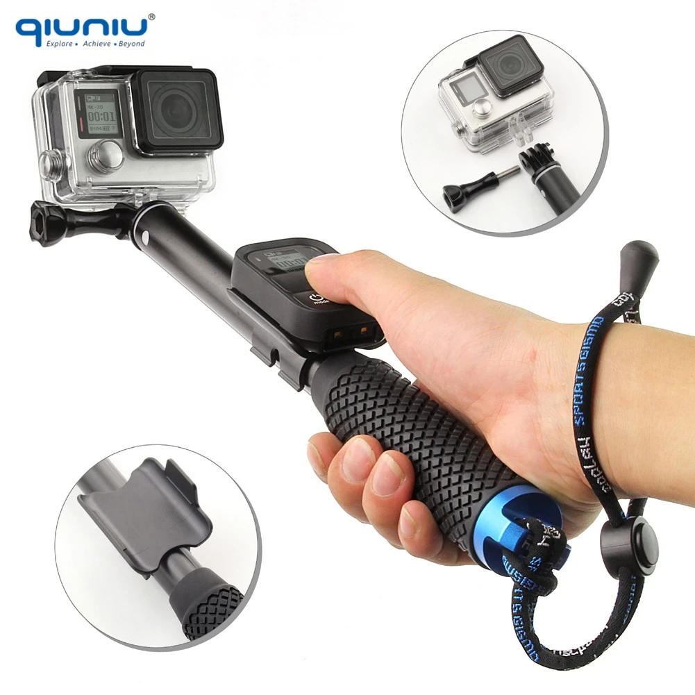 QIUNIU 37'' Aluminum Telescoping Handheld Monopod Pole + WiFi Remote