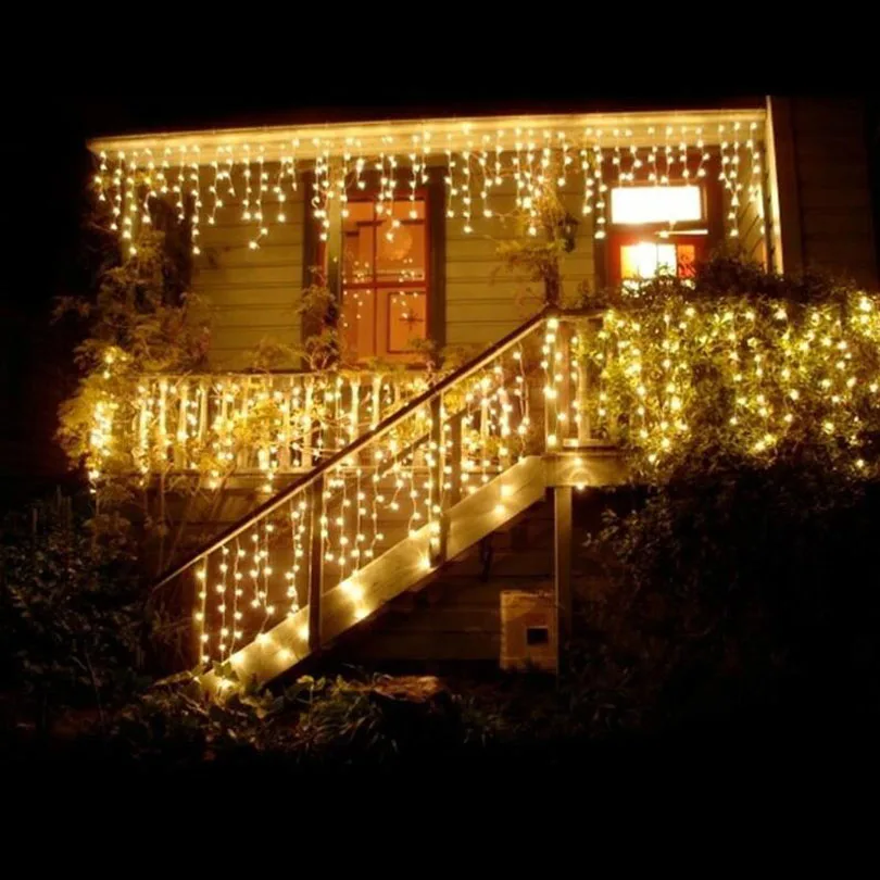 Праздничные светодиодные лампы фея 4 м освещение сосулька Рождественская Ночная полоса Рождественская Свадебная вечеринка занавес украшение подключение Звездное AC