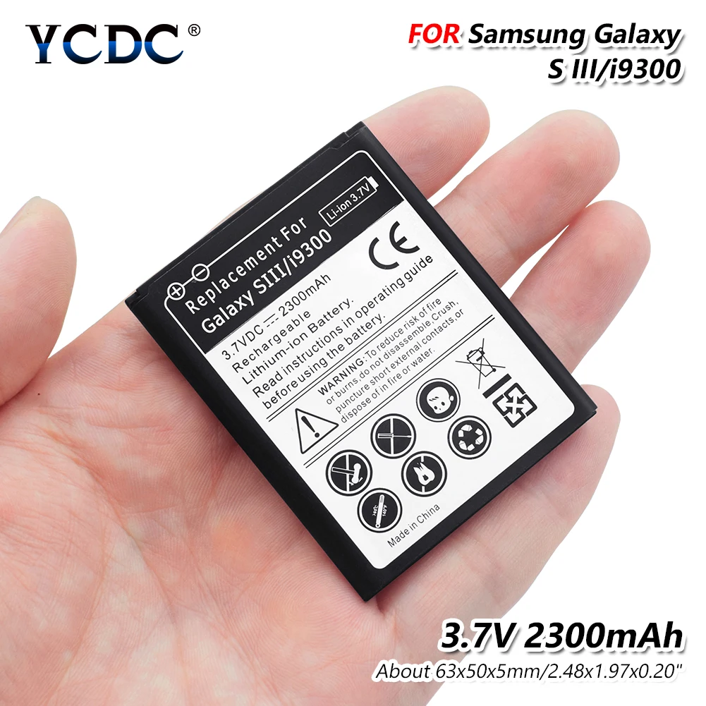 Литий-YCDC Сменный аккумулятор для samsung Galaxy S3 GT-i9300 L710 i747 i535 R530 T999 литий-ионный аккумулятор 2300 мАч