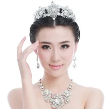 Роскошное большое Кристальное ожерелье и свадебные серьги для невесты ювелирные изделия полые короны свадебные аксессуары тиара оптом