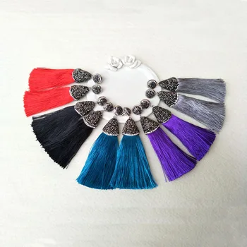

5Pair cotton Silk Tassel Earrings,Pave Rhinestone Tassel Jewelry, For Women Bohemia Earrings ER114