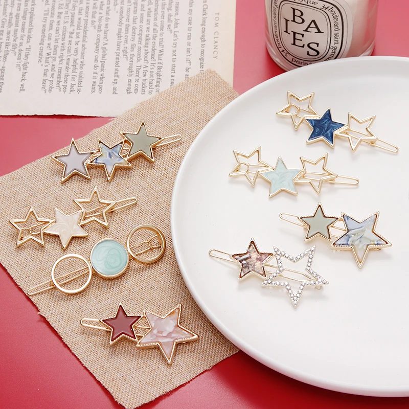 

2019 New Women Cute Acetate Round Star Alloy Hair Clip Headwear Hair Ornament Headband Hairpin Barrette Fashion Hair Accessories