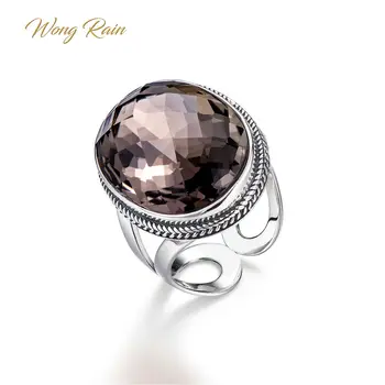 

Wong Rain Vintage 100% 925 Sterling Silver Natural Smoky Quartz Gemstone Wedding Opening Adjustable Ring Jewelry Gifts Wholesale