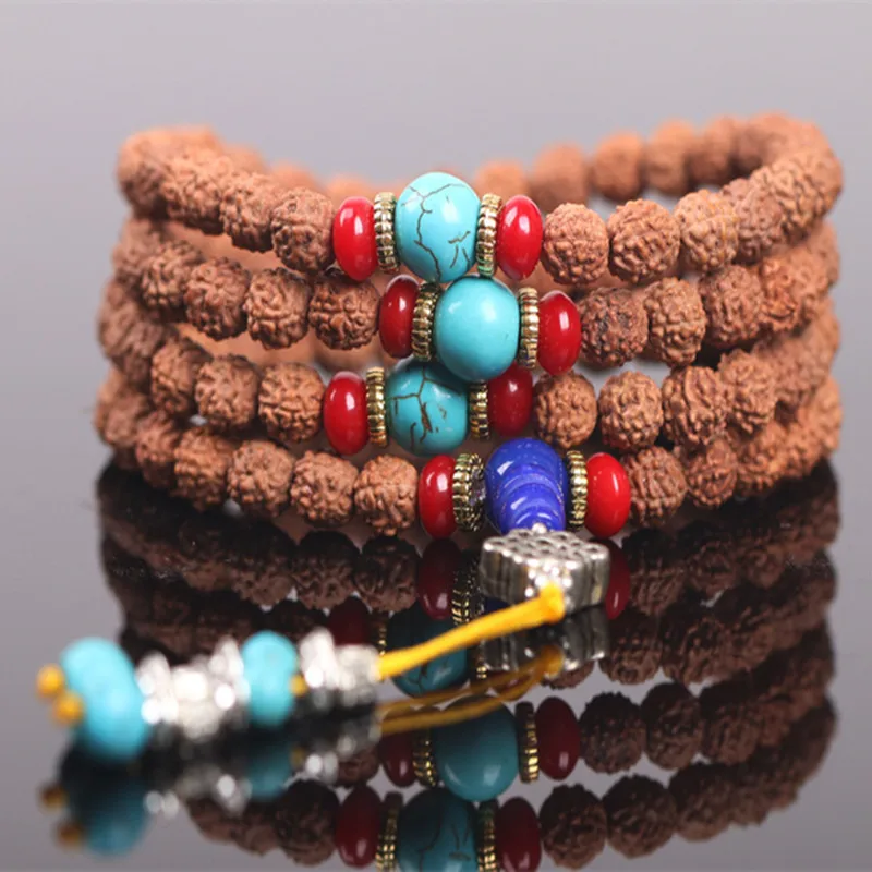 Sennier 8 мм 108 натуральная рудракша ожерелье и браслет из бусин буддистская молитва медитация Тибет браслет Плетенный