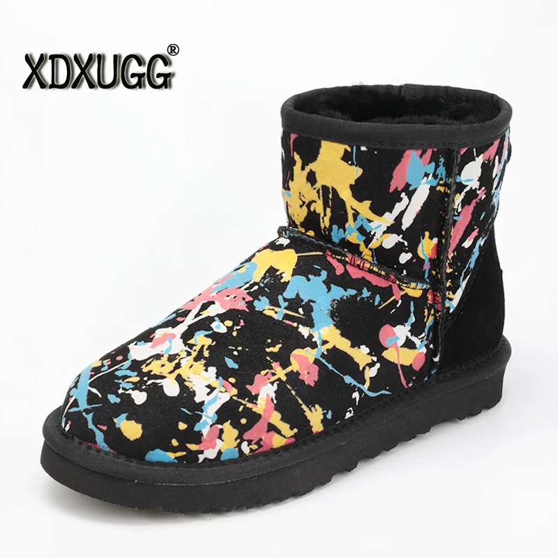 

New Type 2018/Natural sheep wool one snow boots/Women's Short Boots/ Winter Thick Warm graffiti Flat Boots/Free shipping