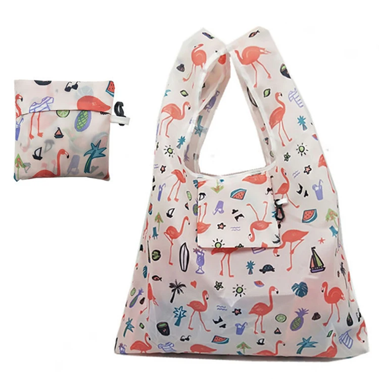 

2019 Women Foldable Eco Shopping Bag Tote Pouch Portable Reusable Grocery Storage Bag Cactus Flamingo Dots Free Shipping