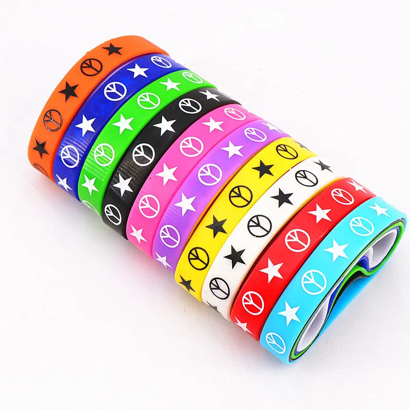 Multicolor Elasticity Wrist Cuff Silicone Bracelets 100pcs Jesus Cross Skull Peace Butterfly Etc Style for Man Women silicone wristband