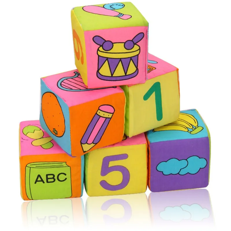 

Early Educational 6Pcs Fabric Blocks Set of Cloth Cube Multifunctional Preschool Toys Cloth building blocks Baby rattle toy New