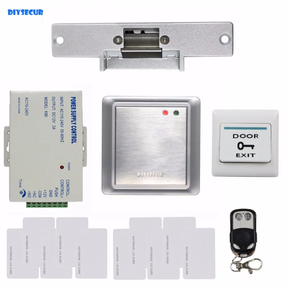 

DIYSECUR Complete 125KHz RFID Keypad Access Control System + Strike Lock + Remote Controller Security Product 8168A