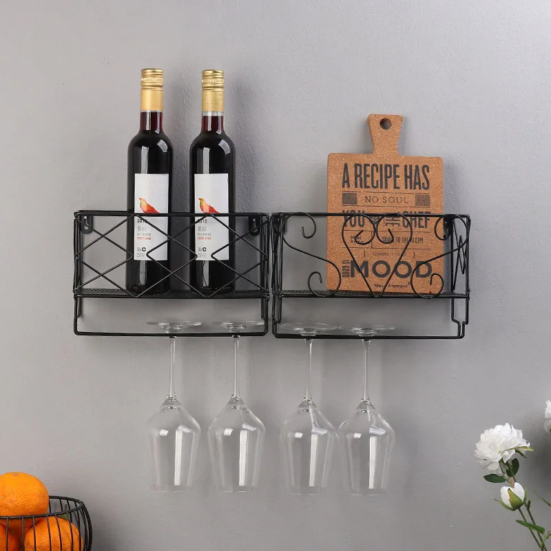 

Iron Art Wall Shelf Red Wine Glass Storage Rack Kitchen Living Room Wall Storage Holder