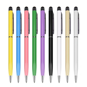

500pcs/lot 2 in 1 rotate Slender thin write word ball point Stylus Touch Pen for Ipad Itouch Iphone x 8 7 Cellphone Tablet PC