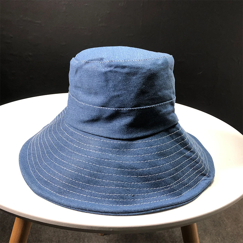 HT1766 винтажные шляпы в стиле ретро, хлопковые джинсовые Панамы, шляпы для рыбалки, мужские и женские шляпы с широкими полями, шляпы от солнца с плоским верхом, Упакованные шапки для рыбаков