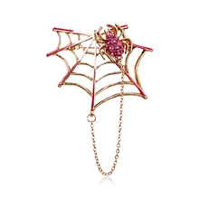 Rhinestone Black Pink Magnet Spider And Cobweb Brooch Women Men Suits Brooches Pin Size 5.4*4.6CM Halloween Decorate Accessories rhinestone faux gem halloween spider brooch
