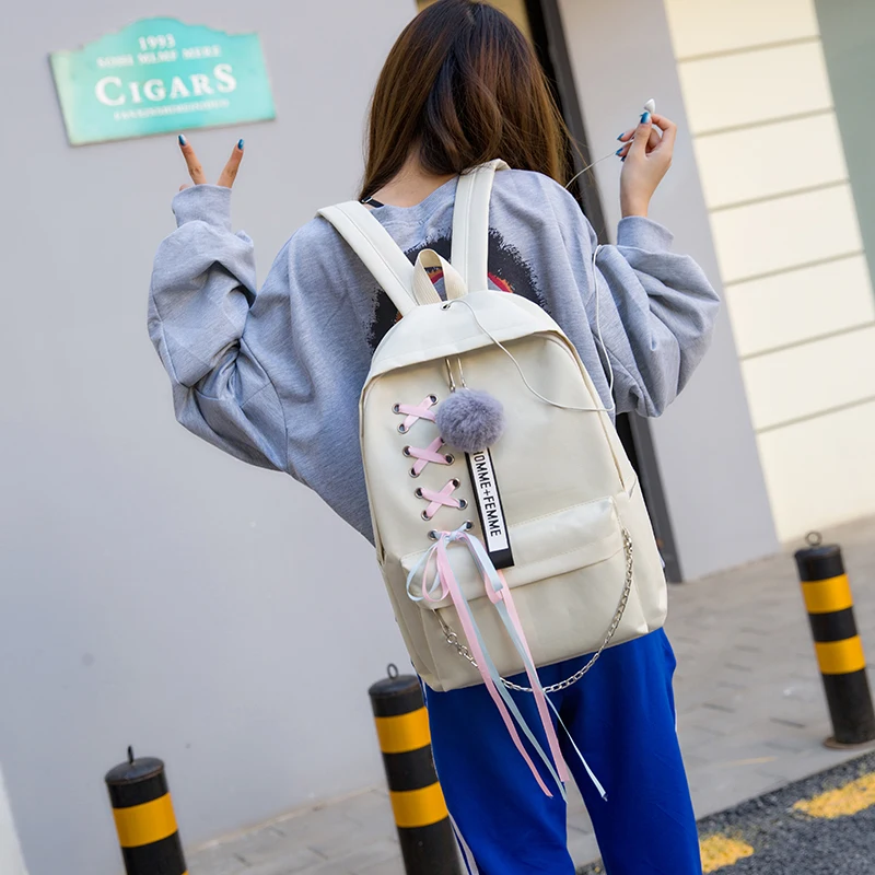single white Комплект из 4 предметов мода рюкзак Для женщин для отдыха Back Pack Япония дамы рюкзак Повседневное Для женщин девочек-подростков Классический Рюкзак Школьный Сумки - Цвет: single white