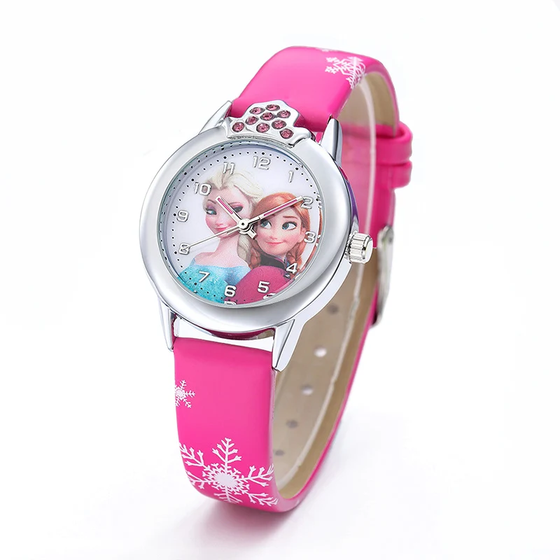 JOYROX Princess Elsa Pattern Girls Watch Cartoon Spiderman Boys Watches Leather Strap Wristwatch Kids Clock reloj de mujer - Цвет: Girl Rose