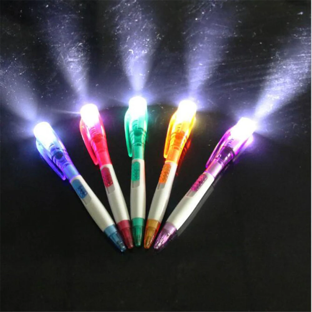 New Stationery LED Flash Light Ballpoint Pen Plastic Body Random Color