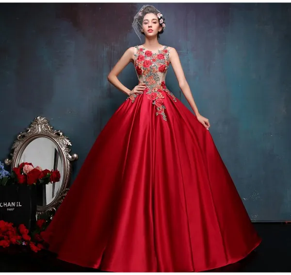 Red Evening Long Dresses Sheer Back Ball Gown vestido de festa longo