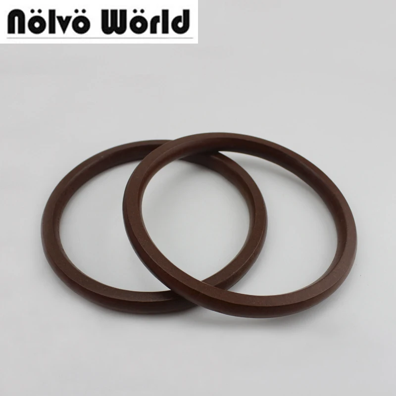 

2 Pairs=4 Pieces,13.5cm dark brown wooden round Handles For Sew Bag,Tabular Edge Purse Handle Wood Circle Ring