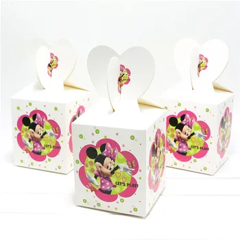 

12pcs/lot Disney Minnie Mouse Theme Gift Box Girl Happy Birthday Party Disposable Candy Box Paper Gift Box Decoration Supply