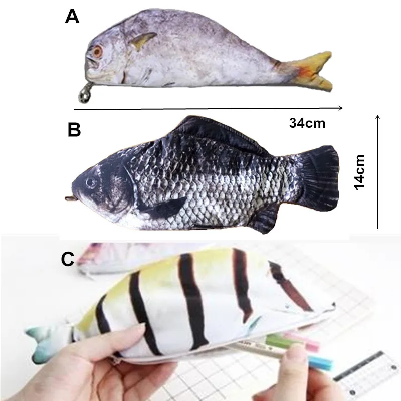 

3 Styles Simulation Fish Pencil Case Zipper Pencil Case Bag Holder Storage Pouch Pen Stationery School Supplies Funny Gifts 31cm