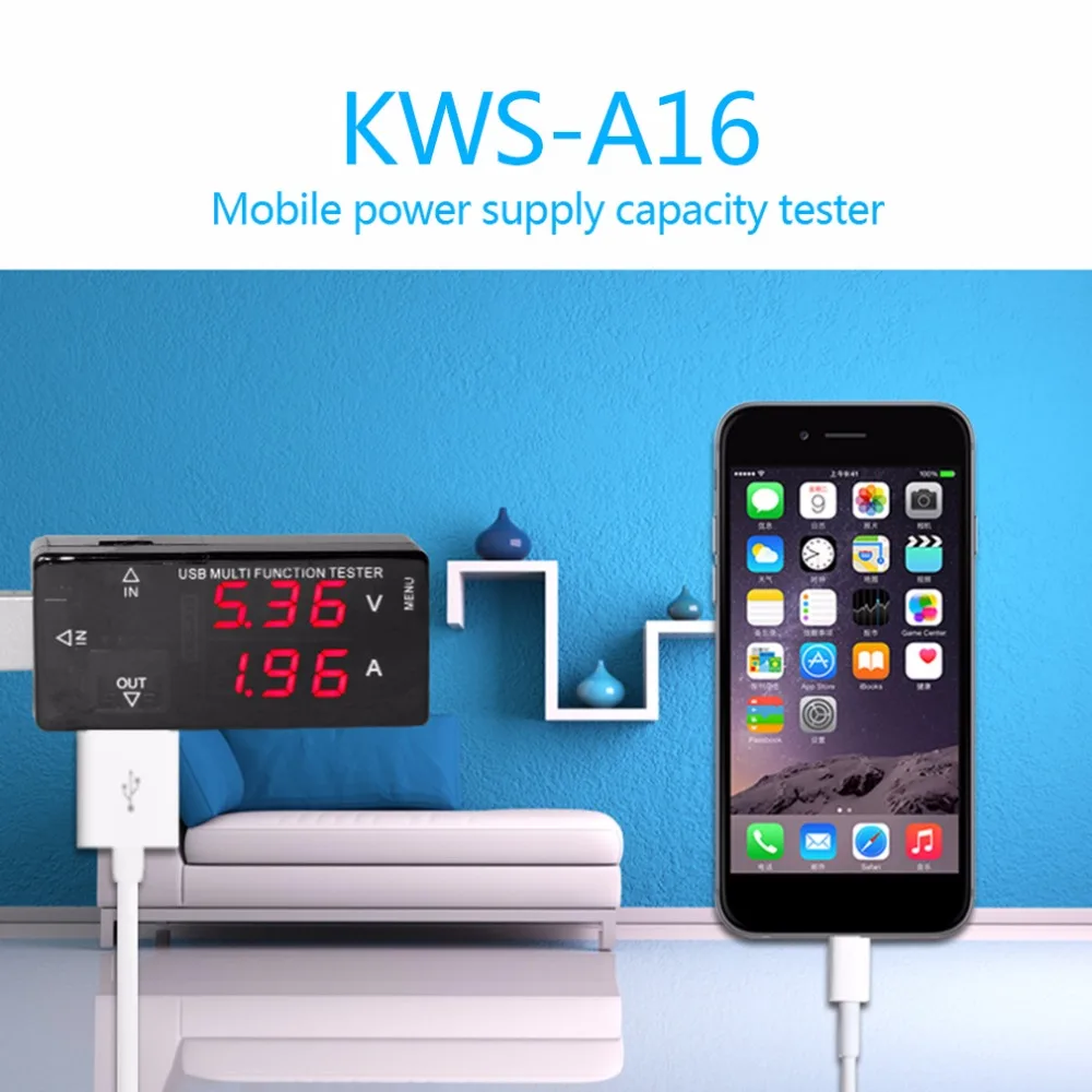 

Mobile Power Test Professional Intelligent USB2.0 Voltage Ammeter Detector Battery Capacity Tester KWS-A16 Hot Sale