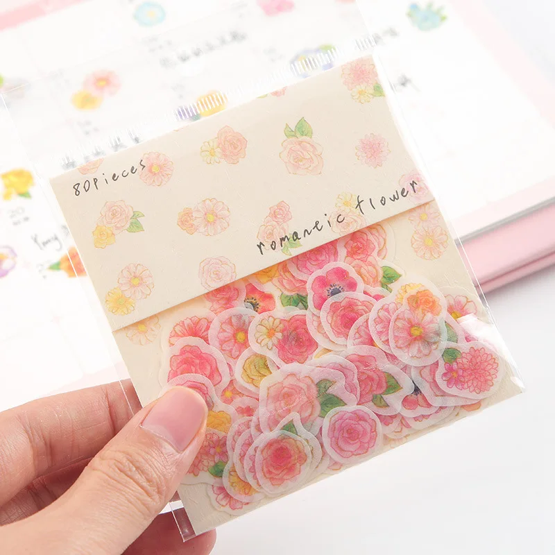 

80pcs/pack Kawaii Japanese Decoracion Journal Cute Diary Flower Sticker Scrapbooking DIY Decorative Stationery Diary Album Stick