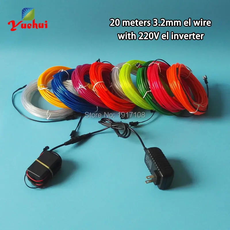 

Hot 20Meter 3.2mm 10 Colors Choice Electroluminescent wire Energy saving Glowing products Powered by 100V-220V Party Supplies