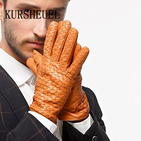 KURSHEUEL роскошные мужские Сенсорный Экран Текстовые зимние итальянские наппа кожаные перчатки для вождения(кашемир/шерсть/флисовая подкладка