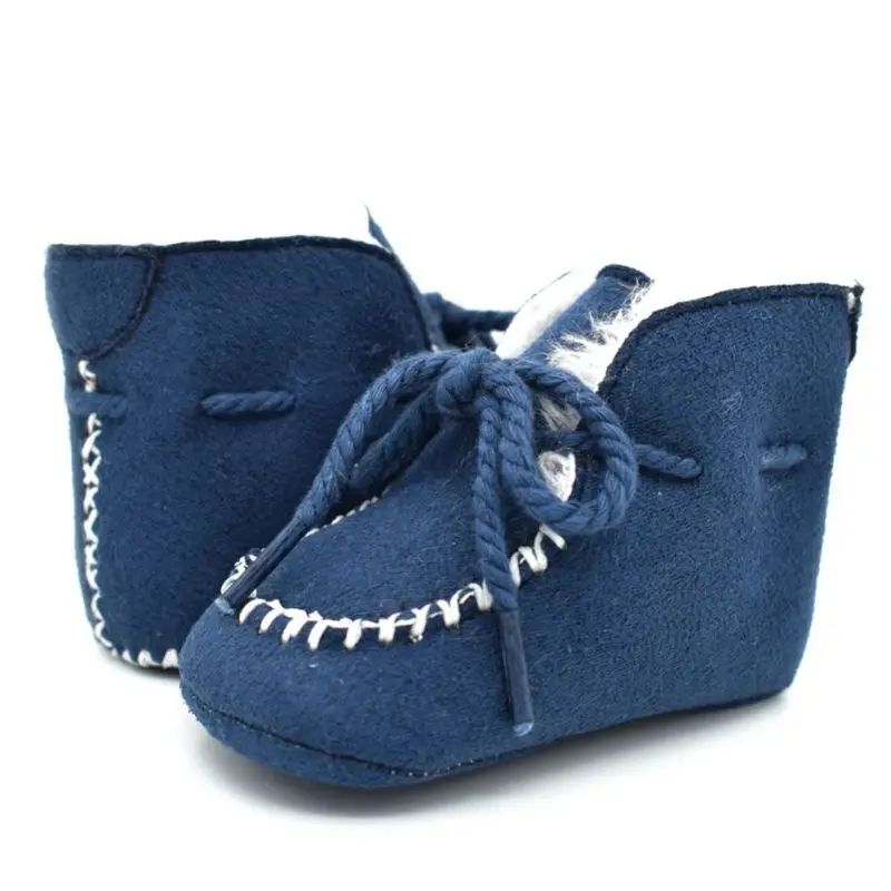 Китай зимняя детская обувь сапоги младенцев теплая обувь девушки детские пинетки кожаные мокасины для мальчиков сапоги для новорожденных - Цвет: Navy blue