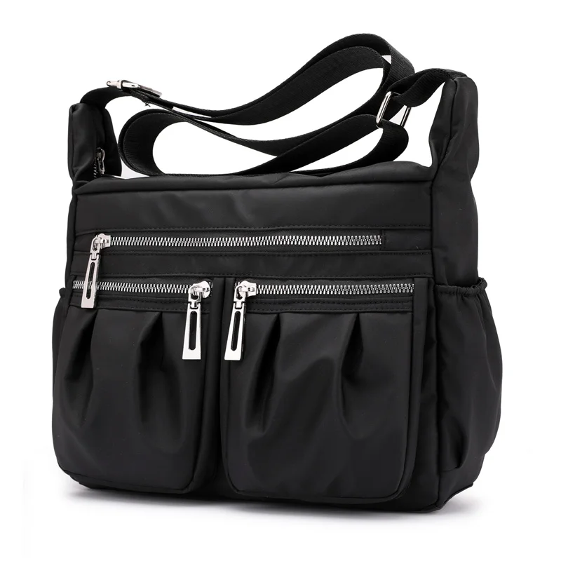 Высококачественная Водонепроницаемая нейлоновая женская сумка на плечо, Большая вместительная сумка через плечо с несколькими карманами, модная нейлоновая сумка С 5 Карманами - Цвет: Черный
