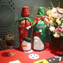 Рождественская бутылка вина набор рождественских украшений Творческий Вышивка старик снеговик рождественское Подарочное вино сумка 008