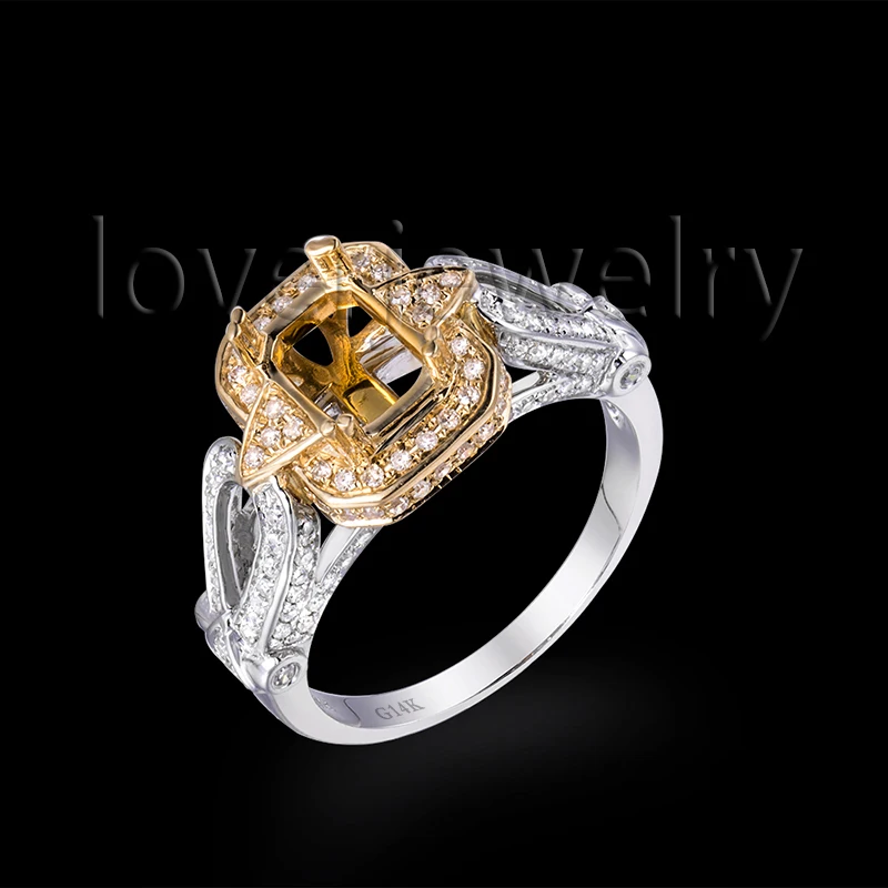 Natural Diamond Men 6x8mm Emerald Cut Wedding Ring Settings Mountings In 14K Two Tone Gold SR0011 Natural Diamond Men 6x8mm Emerald Cut Wedding Ring Settings Mountings In 14K Two Tone Gold SR0011