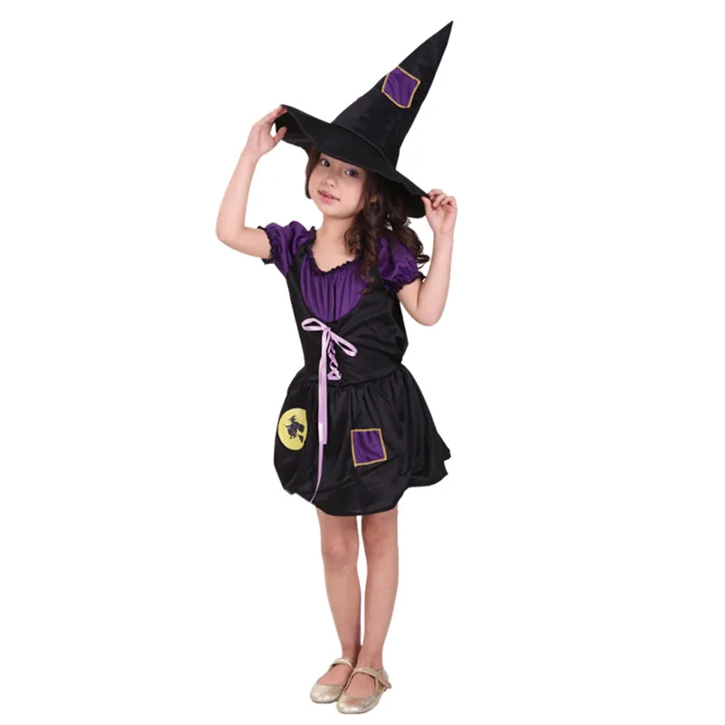 Хэллоуин костюмы для косплея обувь девочек милые платья ведьмы с шляпа фестиваль Одежда сцены