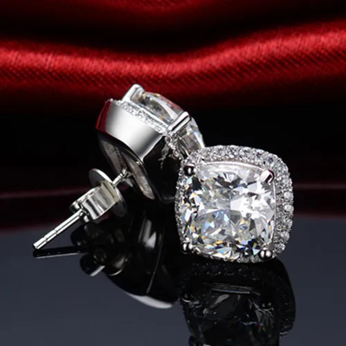 8*8 мм 3Ct/каждая подушка серьги гвоздики Твердые из стерлингового серебра 925 пробы