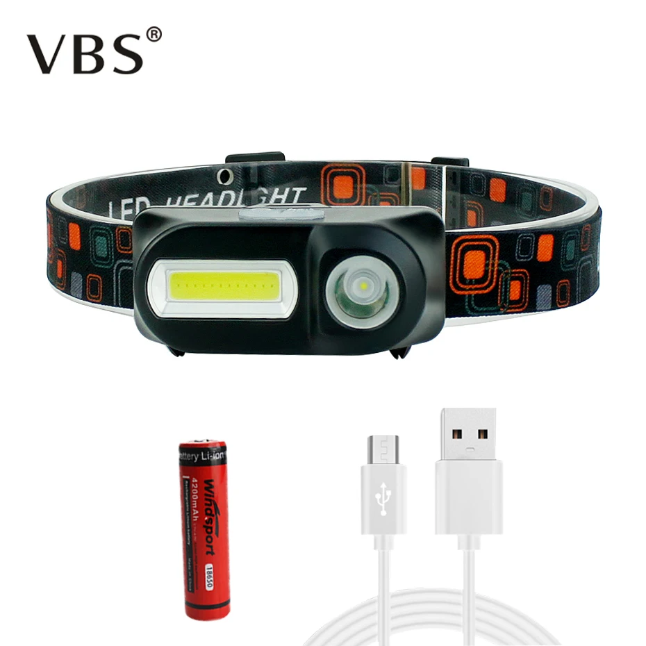 XPE LED COB светодиодный налобный мини фонарь Перезаряжаемые фар 6 режимами кемпинг