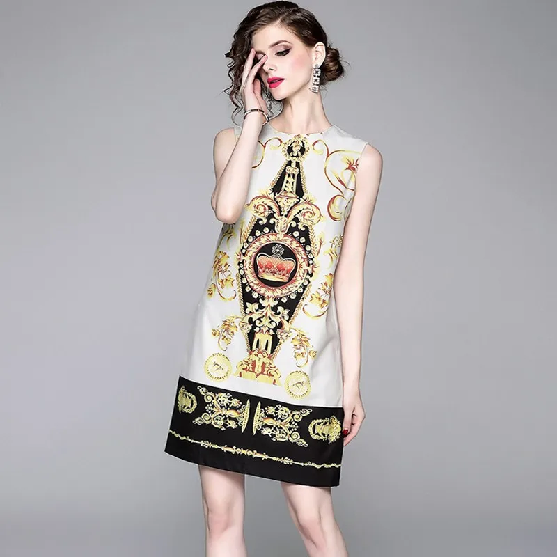 

2019 High quality New Runway Designer Women Sweet Vest dress Print Cute sleeveless Mini Loose casual Dresses Vestidos robes