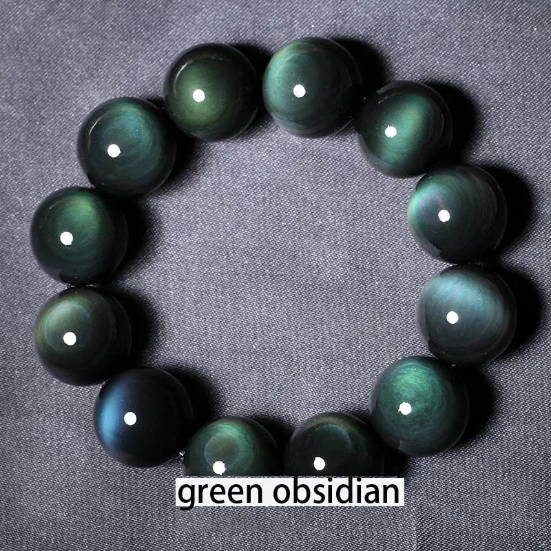 Натуральный камень обсидиан Радужный глаз зеленый унисекс Мужские браслеты с подвесками женские модные ювелирные изделия счастливые круглые бусины стрейч браслет