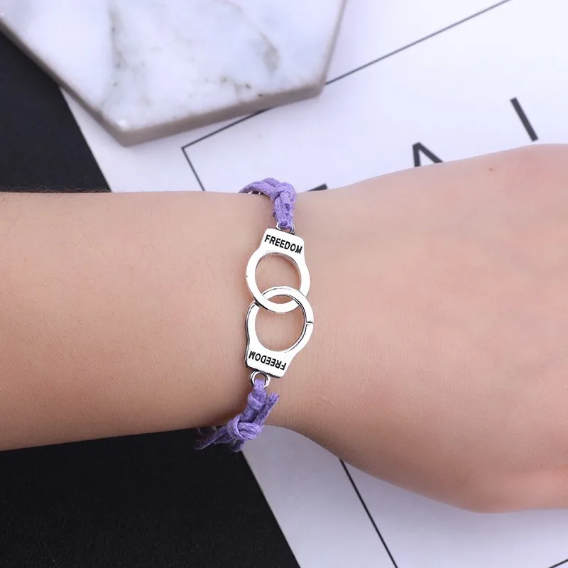 Модные Парные браслеты для женщин и девочек, 8 цветов, ручная работа, наручники, кожаный браслет, Femme Pulseira Feminina - Окраска металла: Purple
