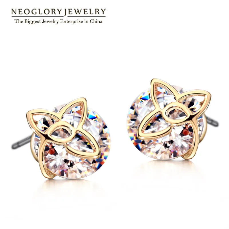 Neoglory розовое золото цвет цветок серьги гвоздики для женщин Циркон Модные украшения новые подарки на день рождения JS3 Flo-y EA1 Simp-e