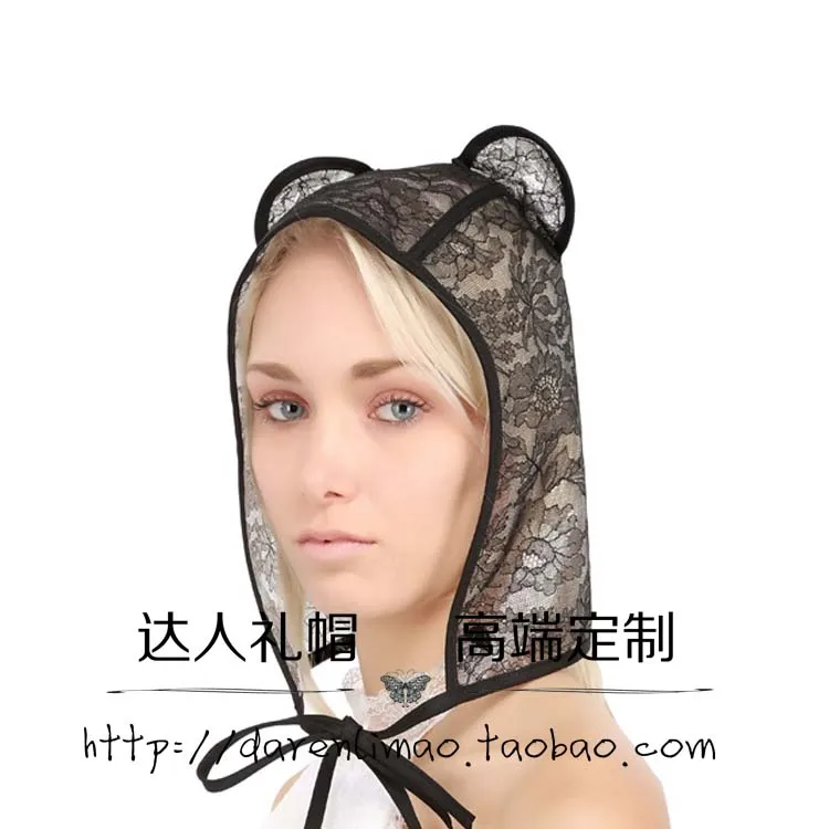 

Recessionista fedoras fashion  gauze female hat gauze sunbonnet ladies hat ears black metal logo