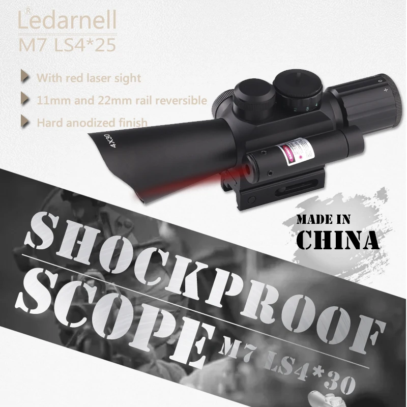 

M7 4X30 Rifle Scope Red Green Mil-Dot Reticle with Side Attached Red laser Sight Mount Tactical Optics Scopes Riflescope