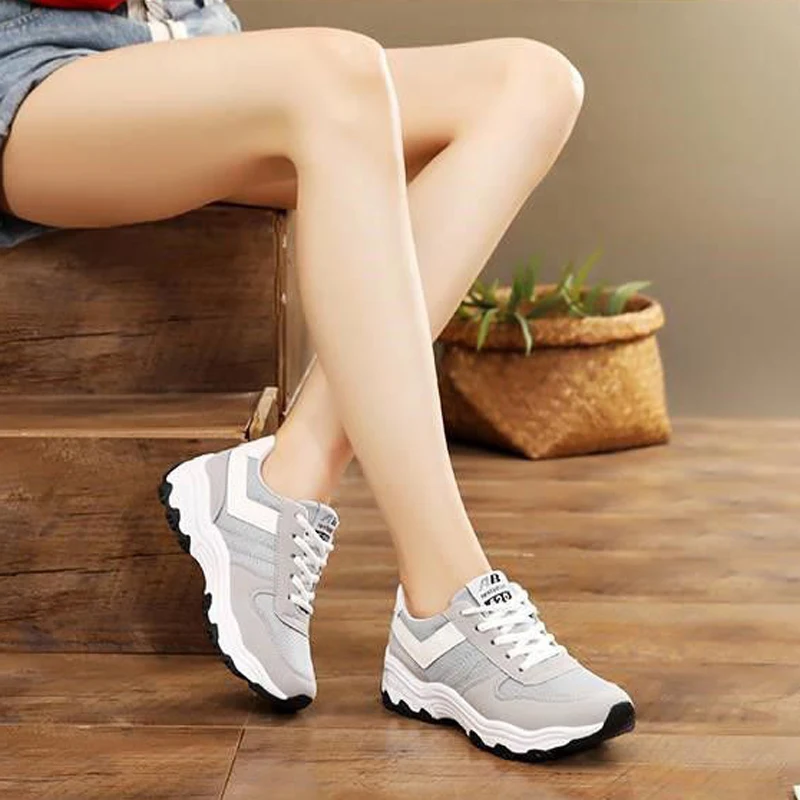 

Women Sneakers Pink Solid Color Lace Up 2019 New Fashion Pigskin Woman Casual Shoes Outdoor Footwear Comfortable High Quality