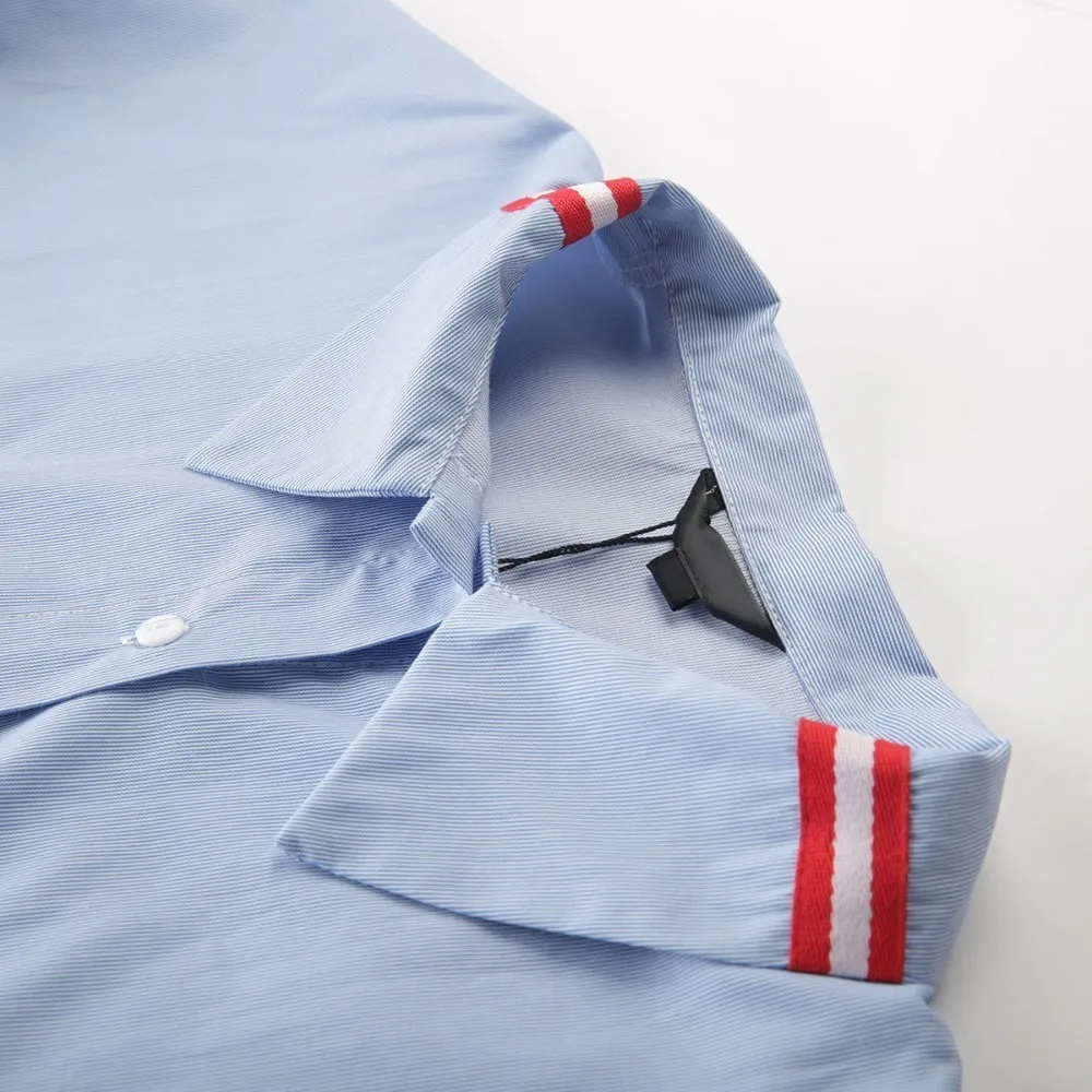 HYH Haoyihui 2019 New Personality Lapel Coat Chest Contrast Belted Patch Pocket Single-breasted Asymmetrical Hem Striped Shirt HYH Haoyihui 2019 New Personality Lapel Coat Chest Contrast Belted Patch Pocket Single-breasted Asymmetrical Hem Striped Shirt