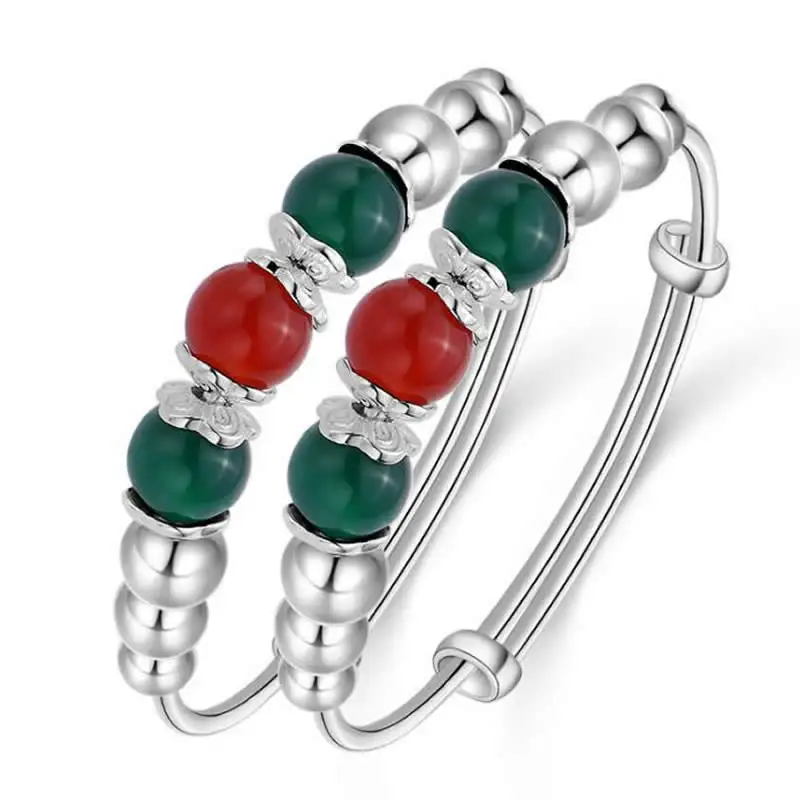 A Pair Of Pure Silver Bangle Green Jadeite Beads Baby Children Birthday Gift | Украшения и аксессуары