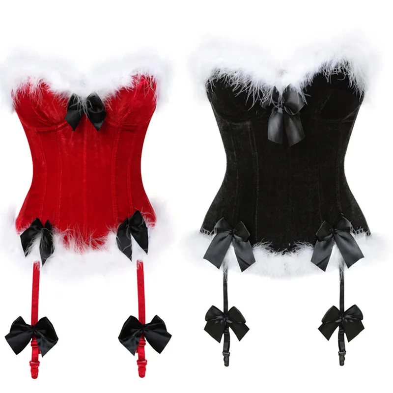 

Sexy Christmas Corset Bowknots Zipper Side Corsets and Bustier Burlesque Body Shaper Lingerie Showgirl Plus Size S-2XL