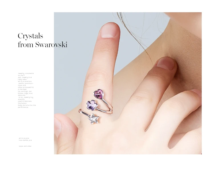 CDE женские кольца украшенные кристаллами от Swarovski сердце цветок звезды регулируемые обрачальные кольца, Помолвка Ювелирные изделия Ringen