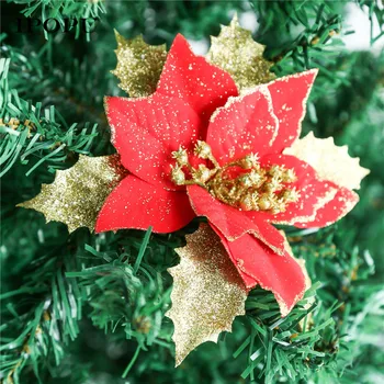 

5pcs set 3 Layers Glitter Artificial Flowers Xmas Trees garden natal Ornaments Christmas Party Valentine's Decorations for Home