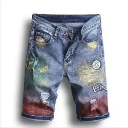 Синие шорты джинсы мужские летние джинсовые шорты новые мужские отверстия уличные джинсы шорты высокого качества до колен Повседневные