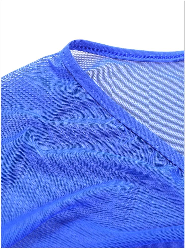 Adogirl 2017 Sexy Big Sizes XXL Mesh Half Sleeves Women Midi Dresses Blue-7