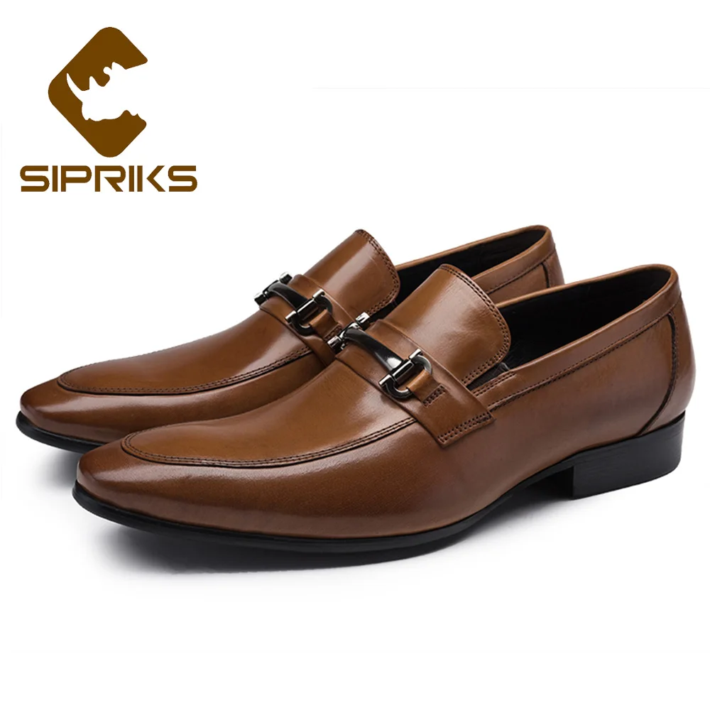 

Sipriks Men Topsiders Shoes Slip On Dress Shoes With Metal Decoration Tan Black Genuine Leather Flat Bottomed Shoes Business New